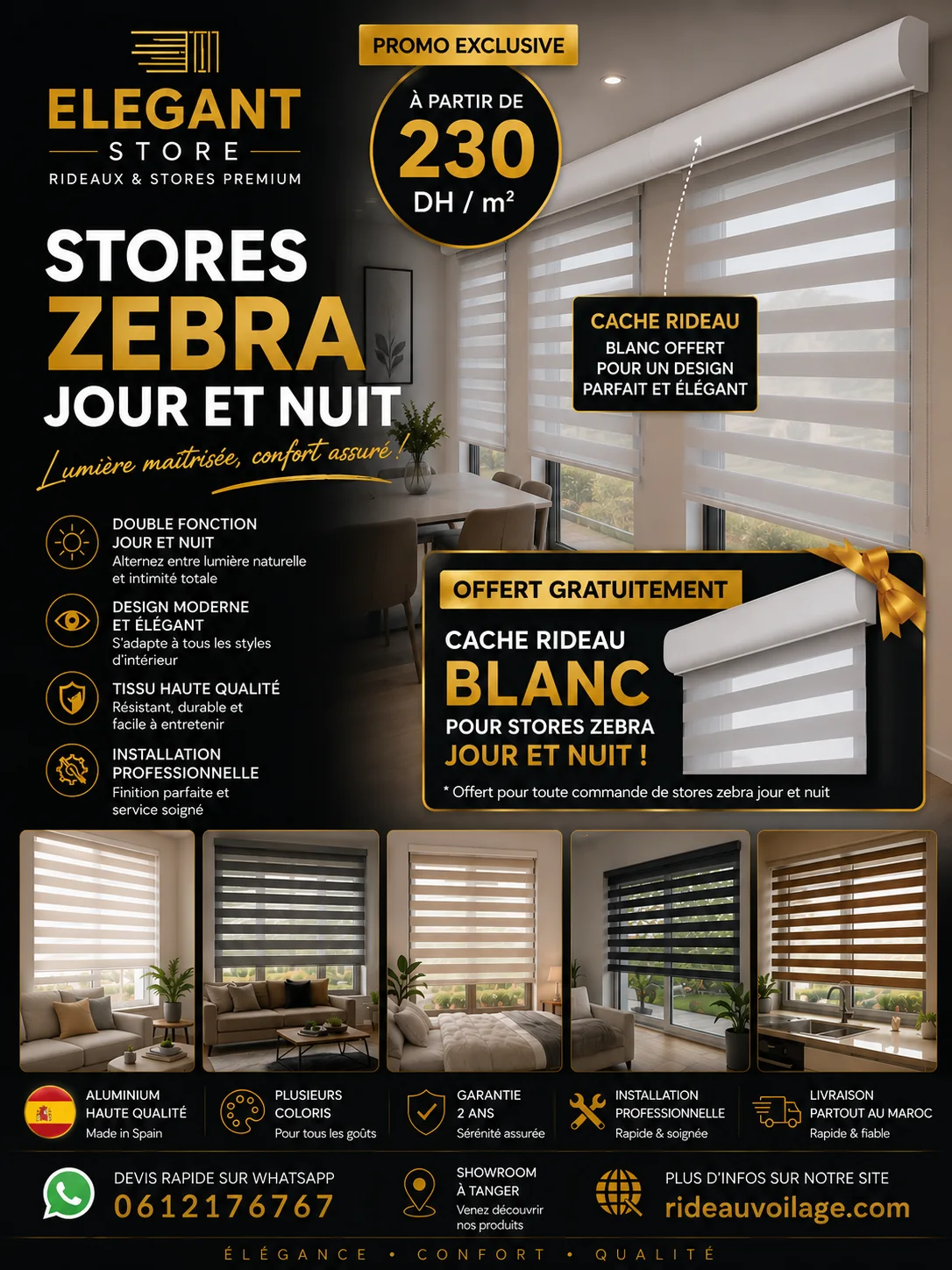 Store Jour & Nuit à Tanger: lumière maîtrisée et cache rideau gratuit