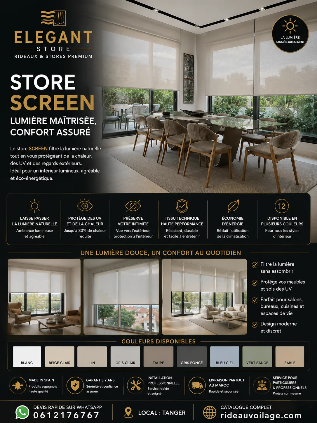Store Screen à Tanger: lumière douce et confort quotidien